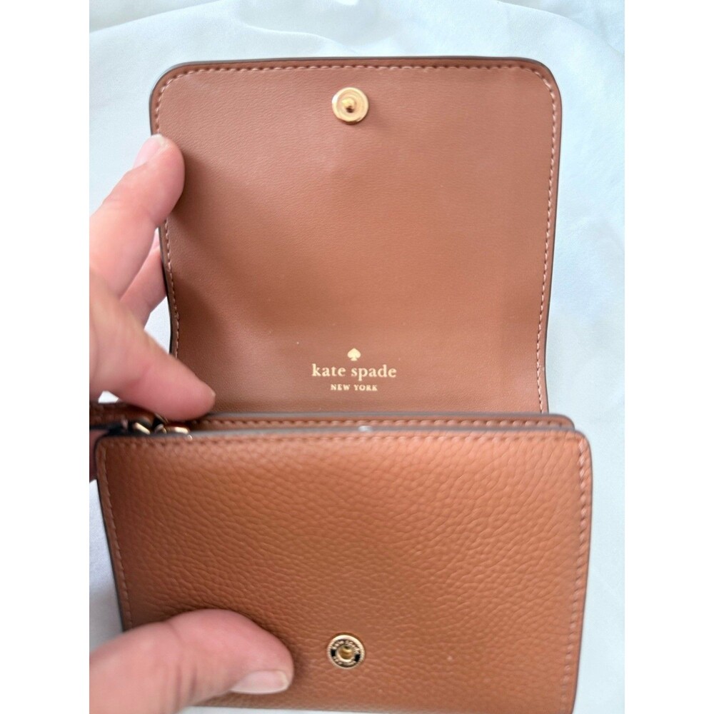 Kate Spade Kayla L Zip Wallet Pebble Leather Small Tri Fold Brown Ginger - Picture 3 of 5